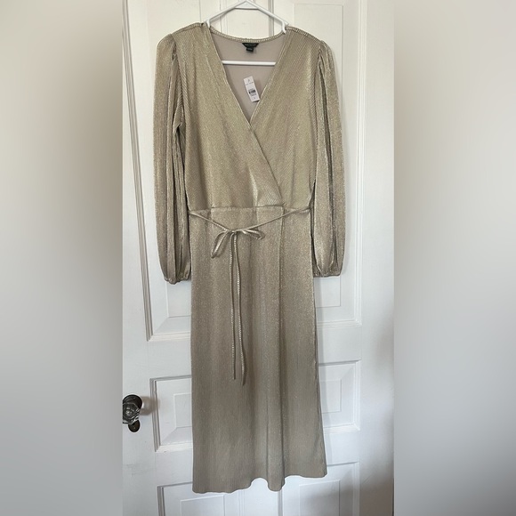 Ann Taylor Shimmer Pleated Wrap Dress NWT - Picture 2 of 6